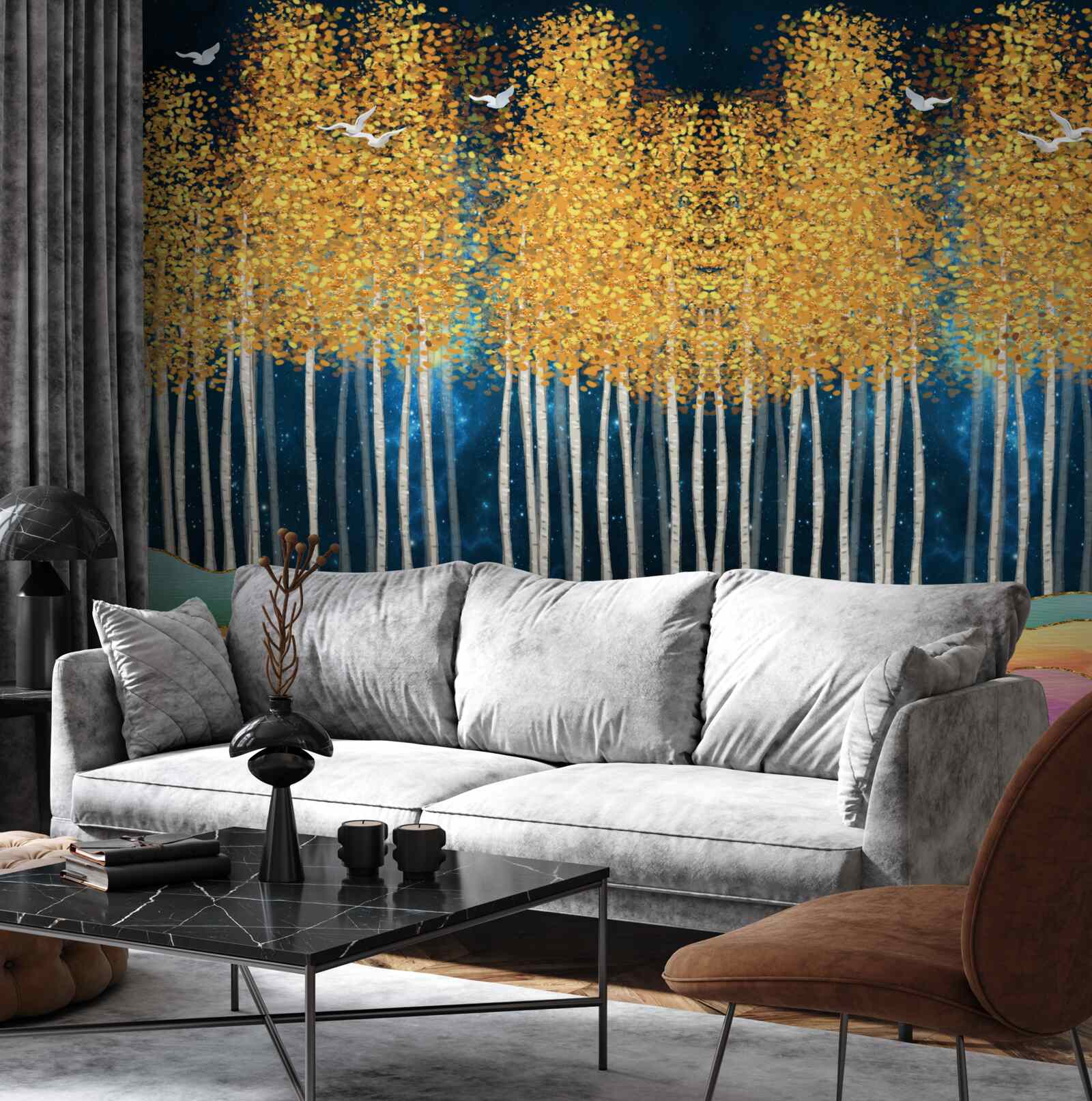 Fotobehang elegante berken klaar voor de nachtrust