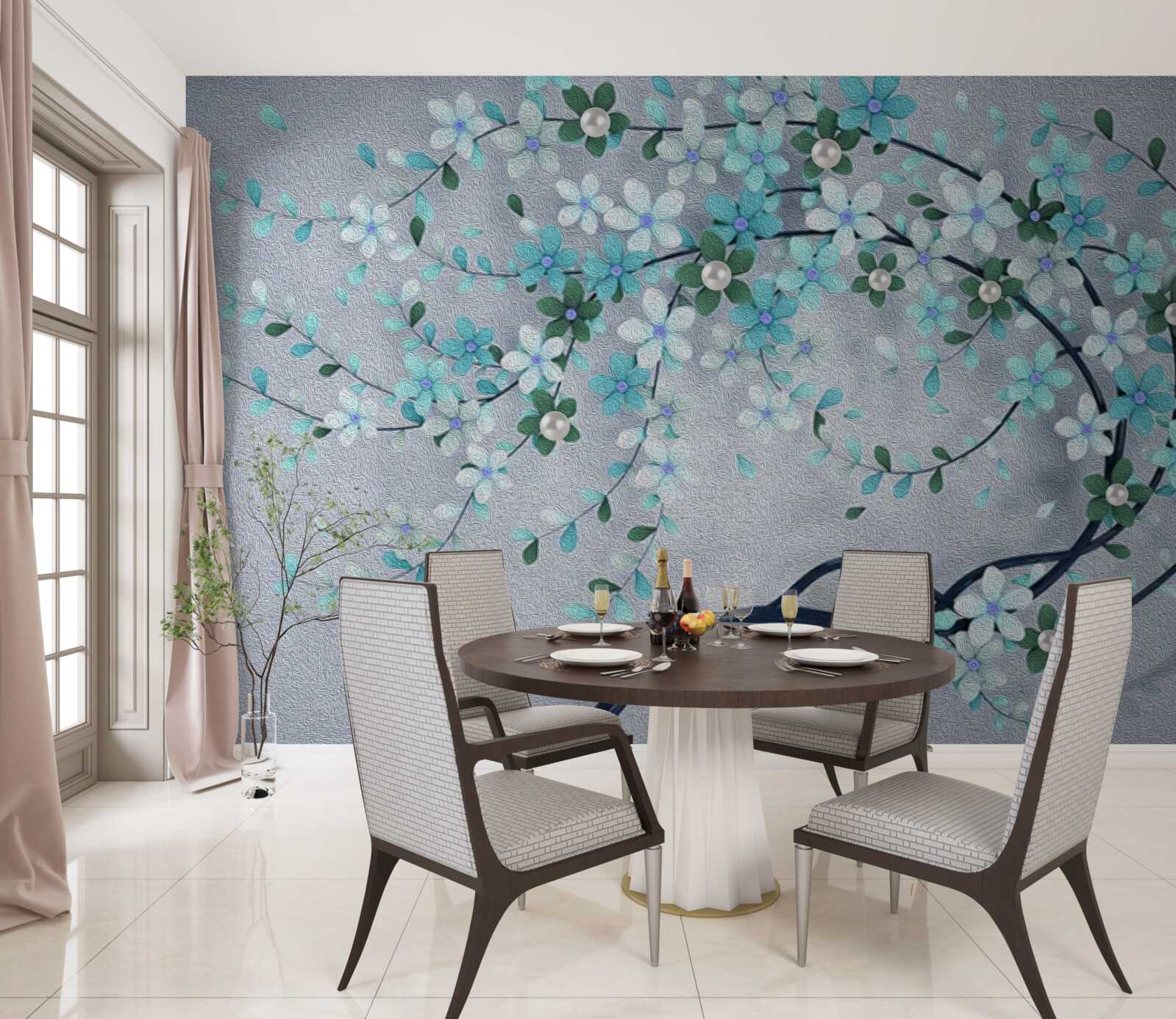 Fotobehang een boom die buigt onder het gewicht van kleine bloemen