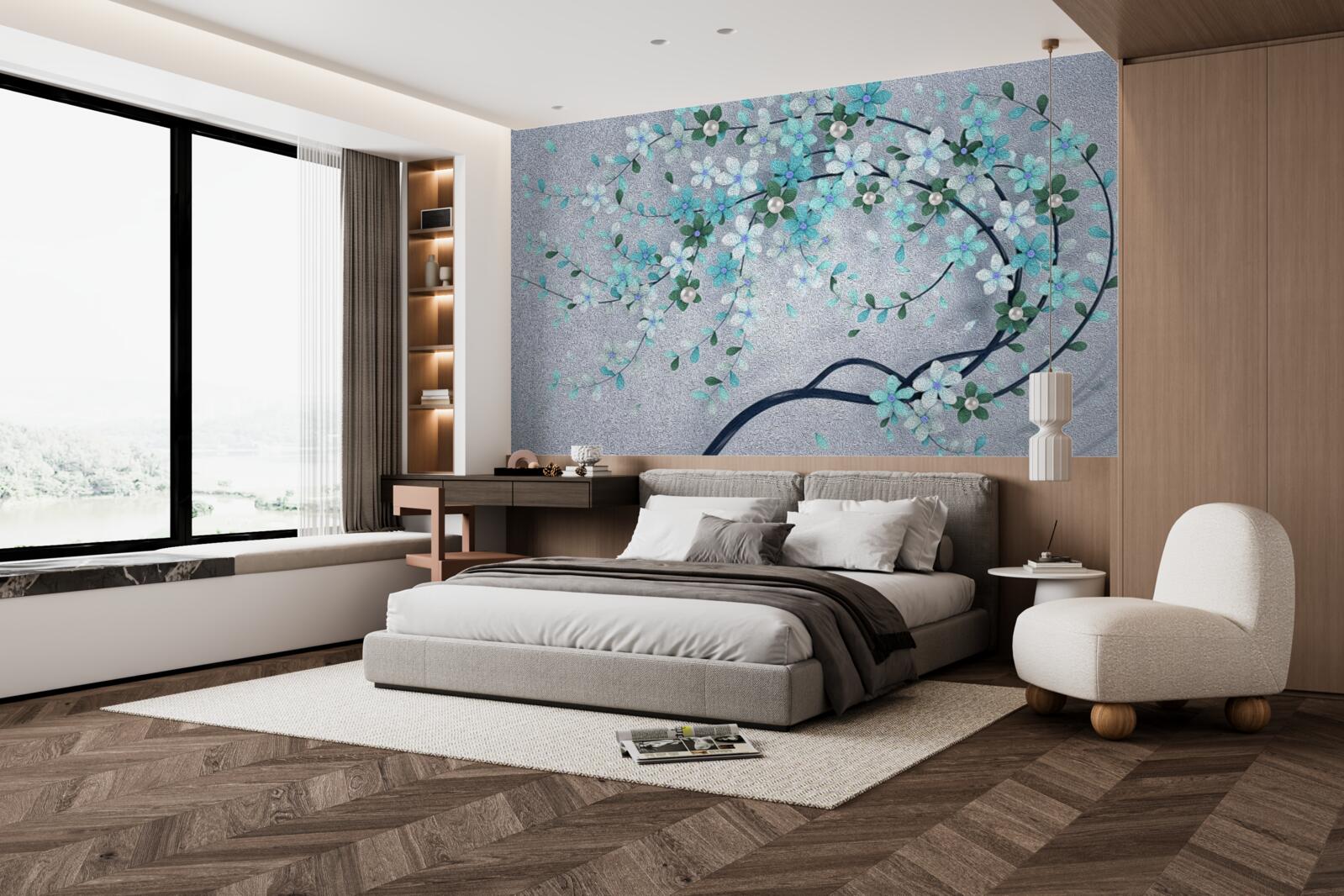 Fotobehang een boom die buigt onder het gewicht van kleine bloemen