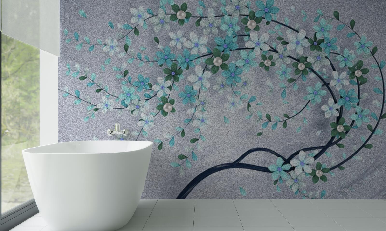 Fotobehang een boom die buigt onder het gewicht van kleine bloemen