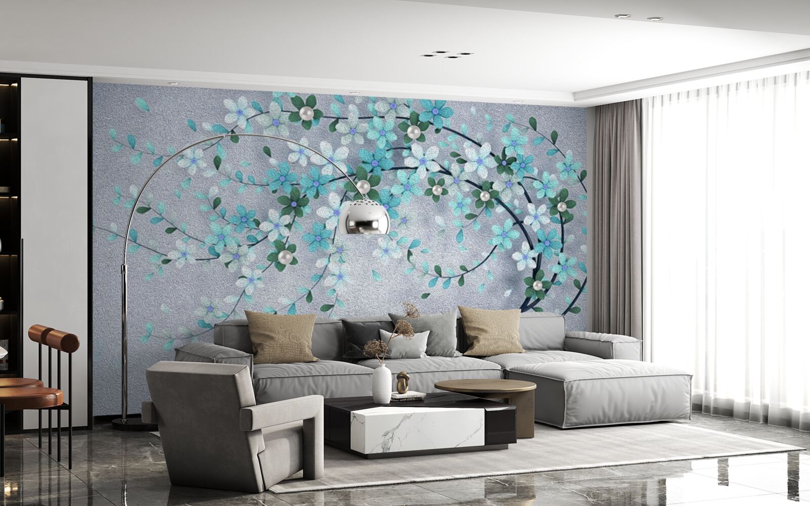 Fotobehang een boom die buigt onder het gewicht van kleine bloemen