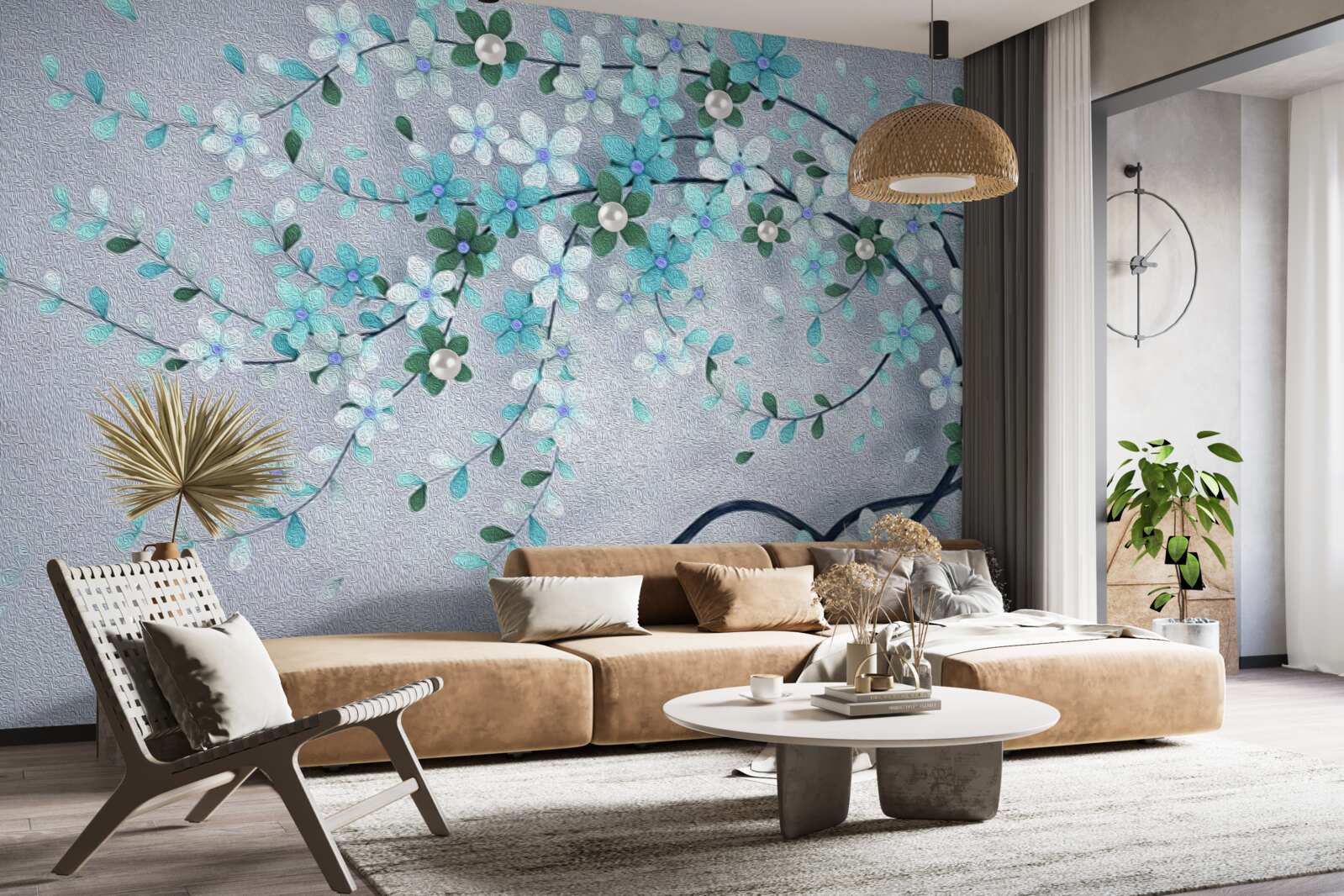 Fotobehang een boom die buigt onder het gewicht van kleine bloemen