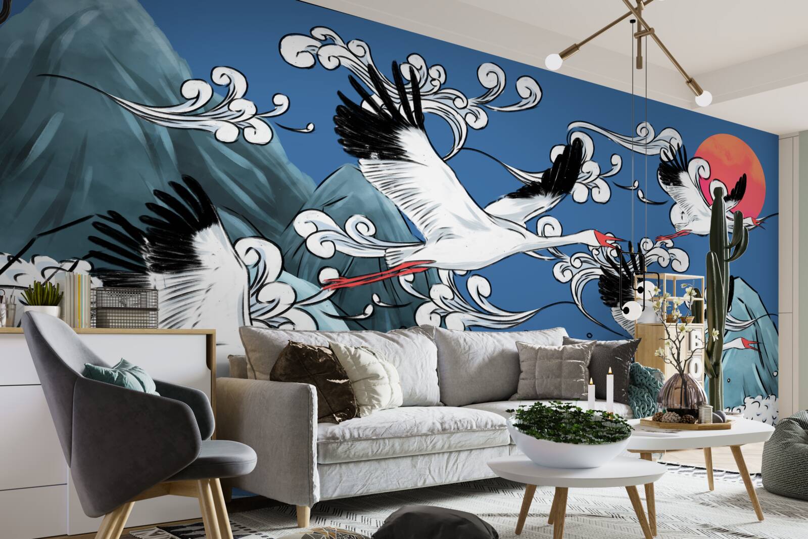 Fotobehang ooievaars hoofd naar de zee zonsondergang