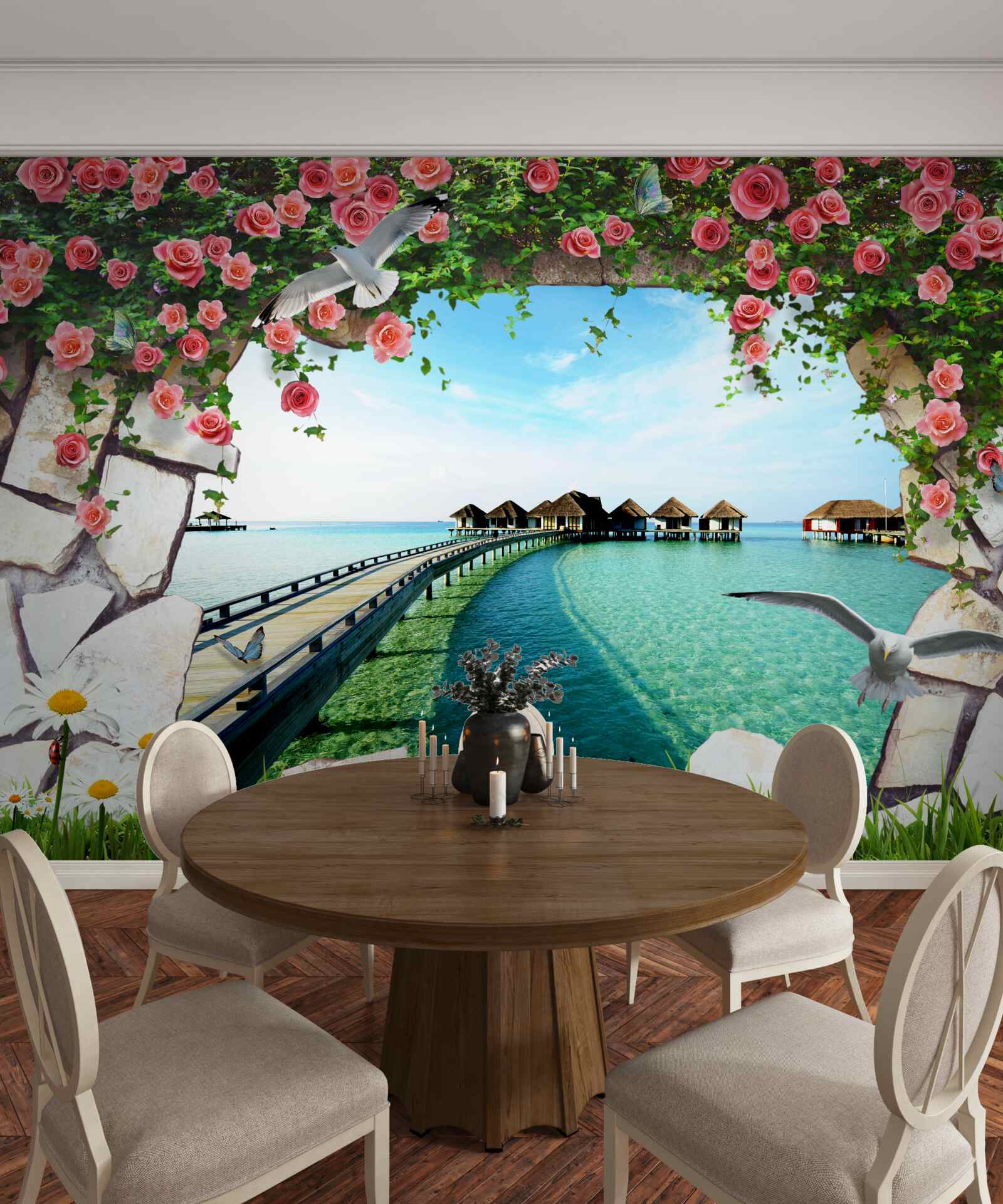 Fotobehang poort met uitzicht op de zeehaven