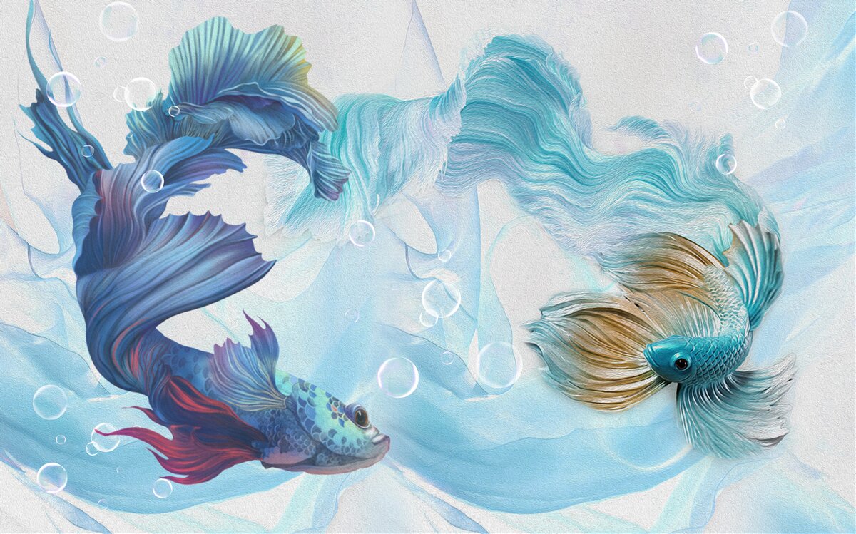 Fotobehang beeld van kleurrijke vissen zwemmend in water