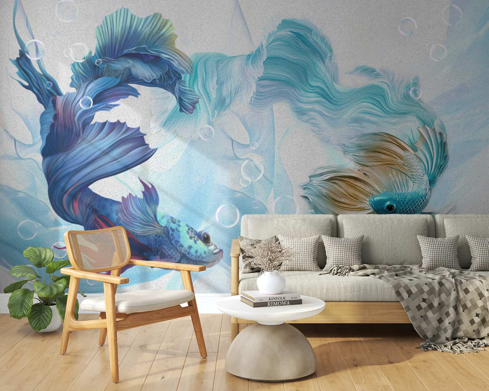 Fotobehang beeld van kleurrijke vissen zwemmend in water