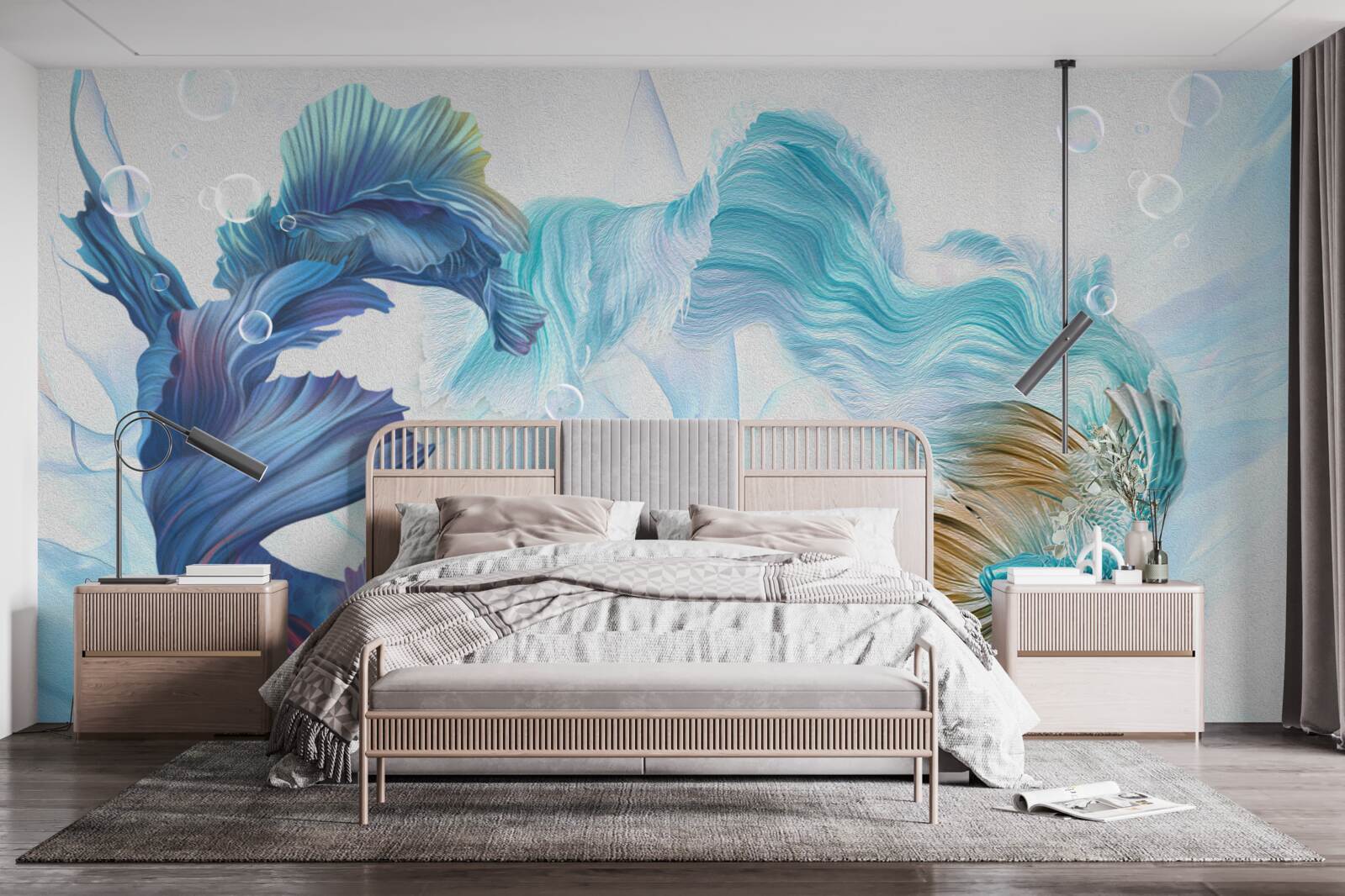 Fotobehang beeld van kleurrijke vissen zwemmend in water