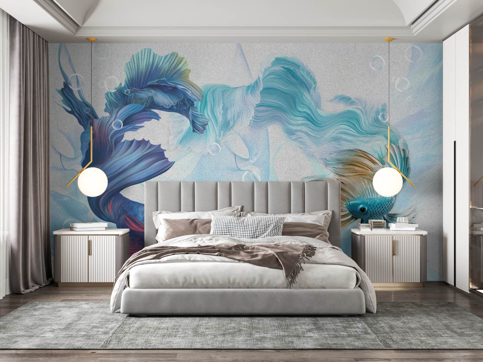 Fotobehang beeld van kleurrijke vissen zwemmend in water