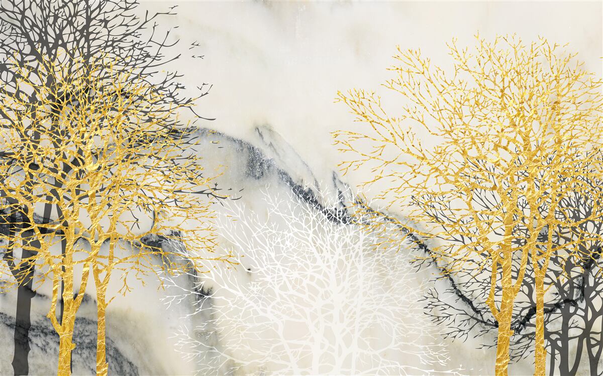 Fotobehang herfstbomen bedekt met goud