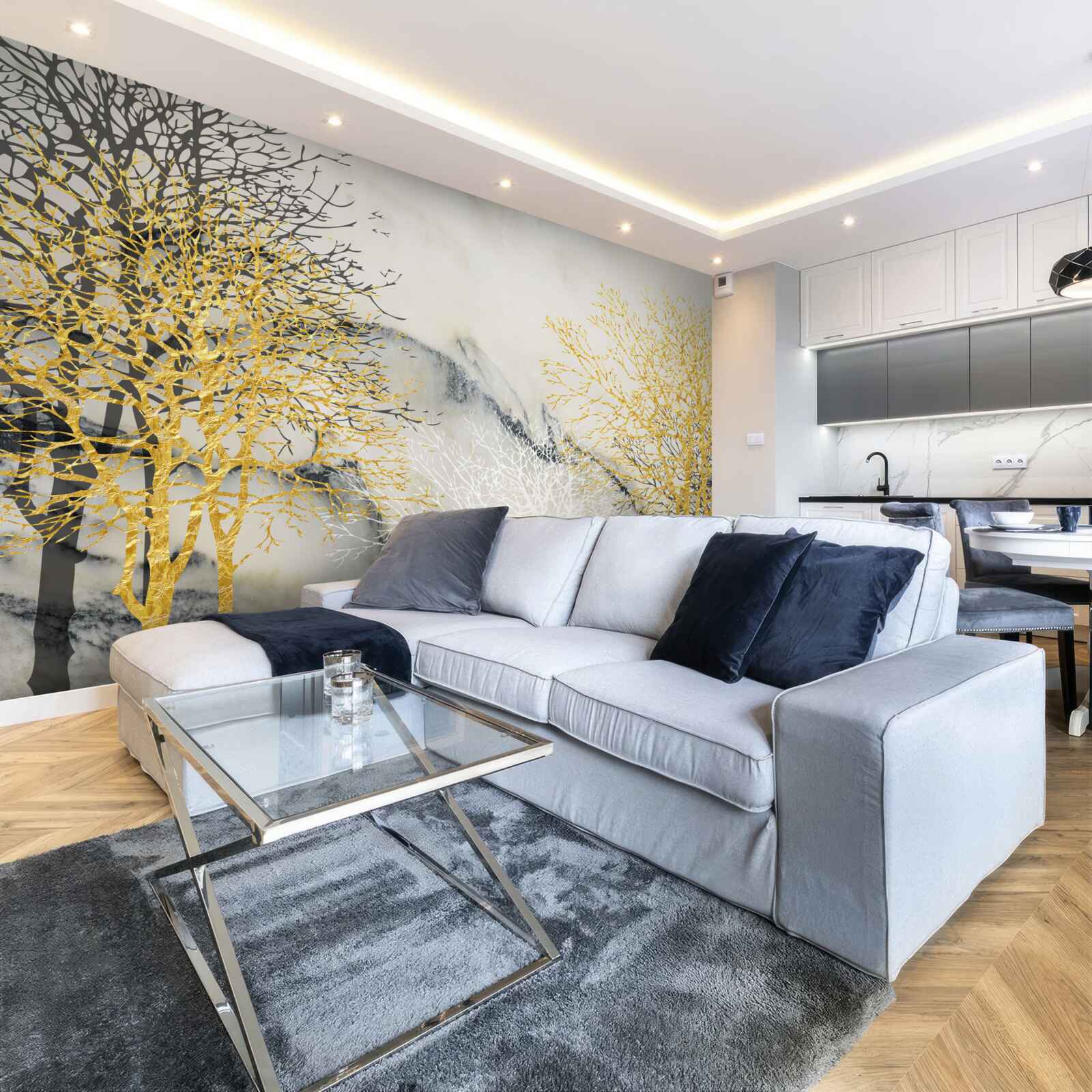 Fotobehang herfstbomen bedekt met goud