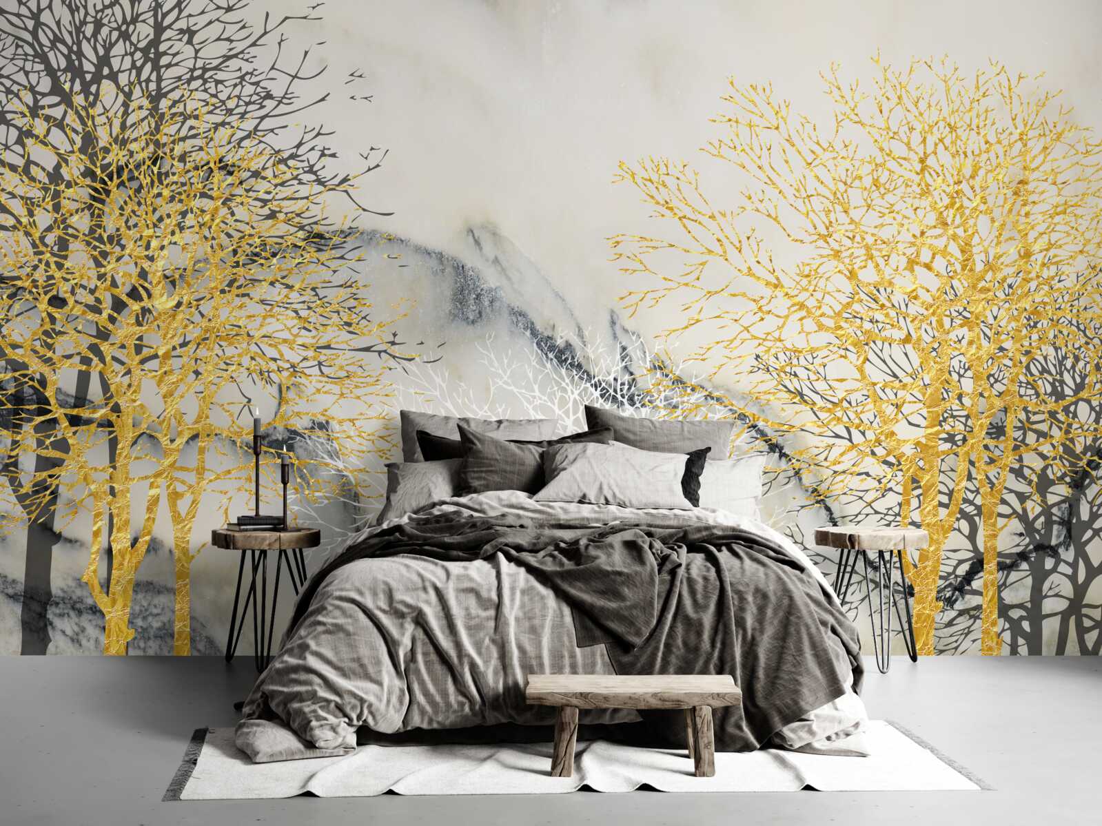 Fotobehang herfstbomen bedekt met goud