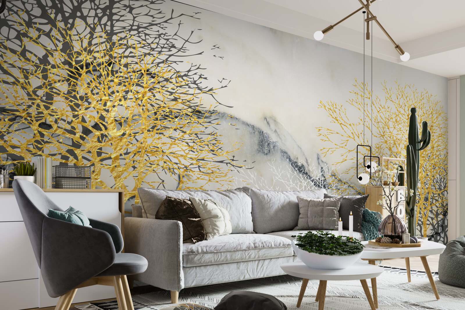 Fotobehang herfstbomen bedekt met goud