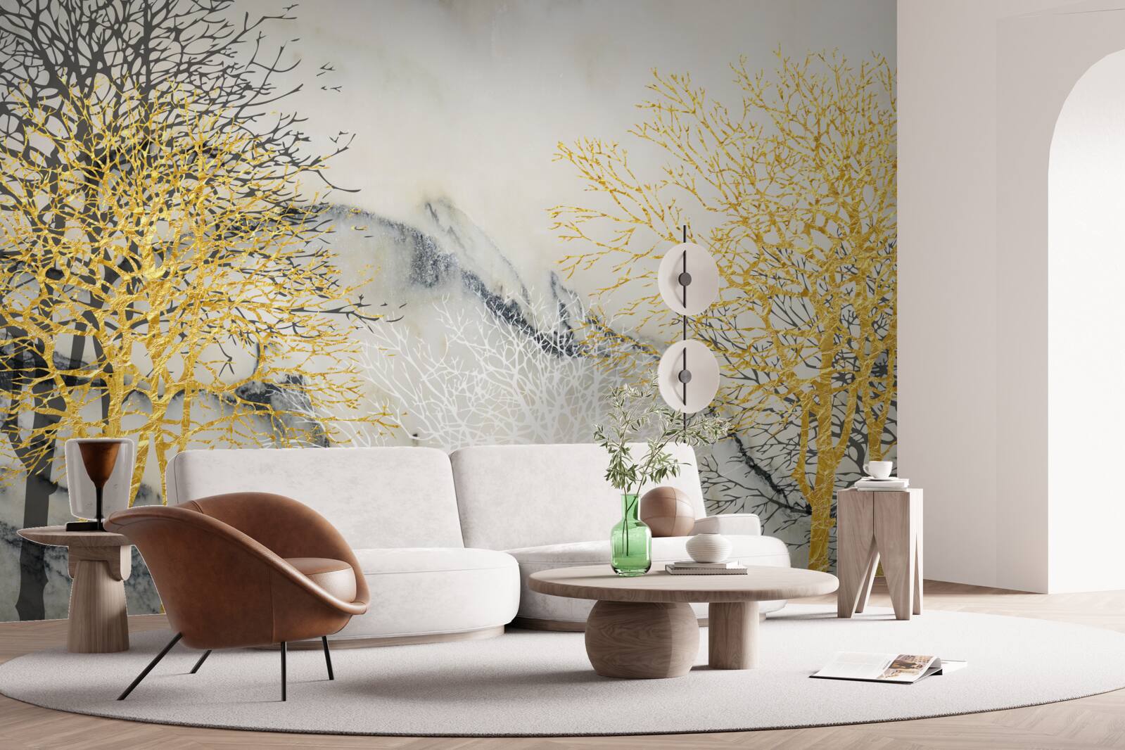 Fotobehang herfstbomen bedekt met goud