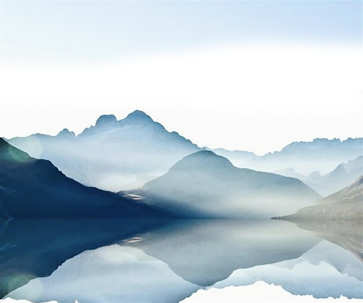 Fotobehang mistige spiegelvlekken in aquarel in de bergen