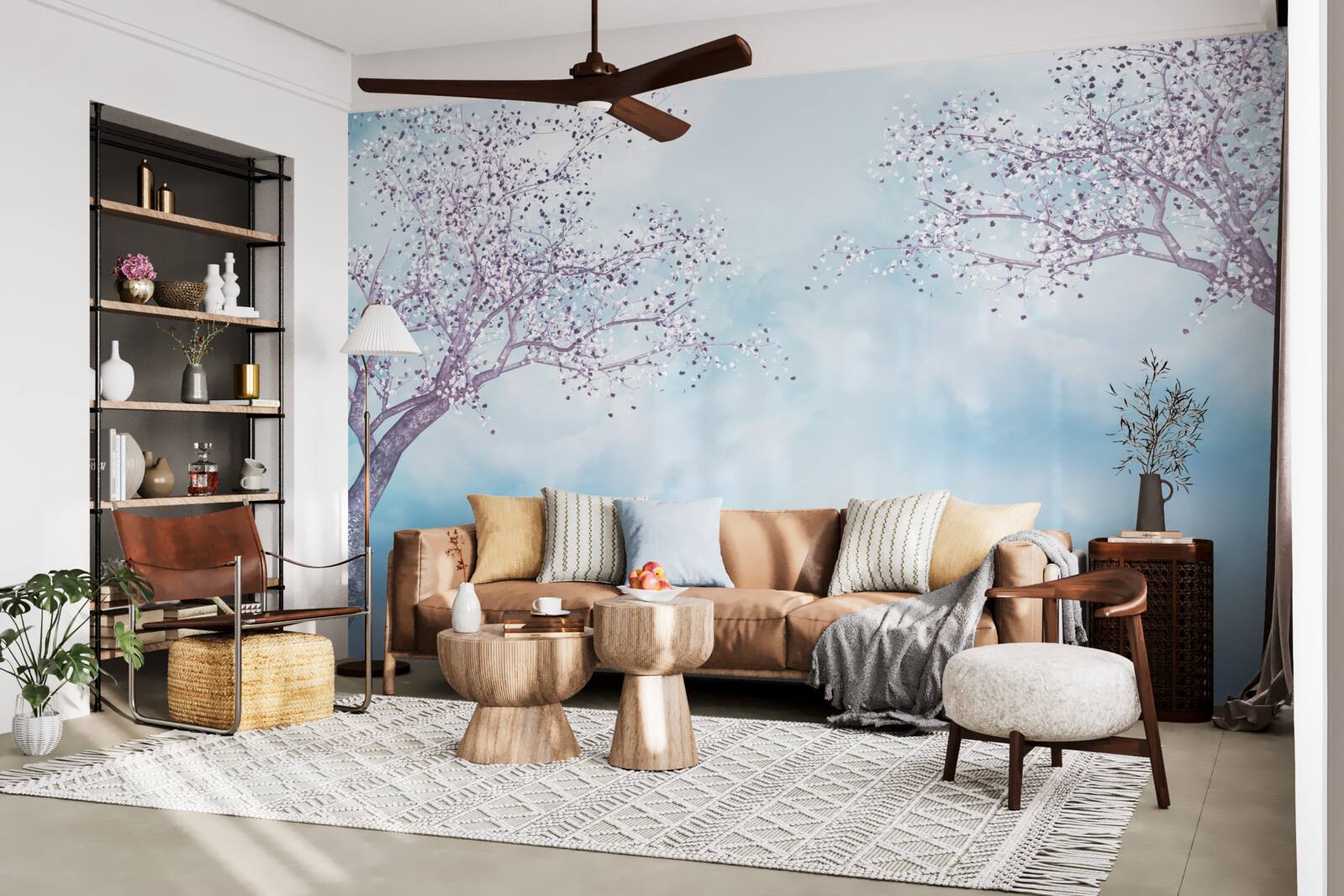 Fotobehang met zwanen op een meer in de mist