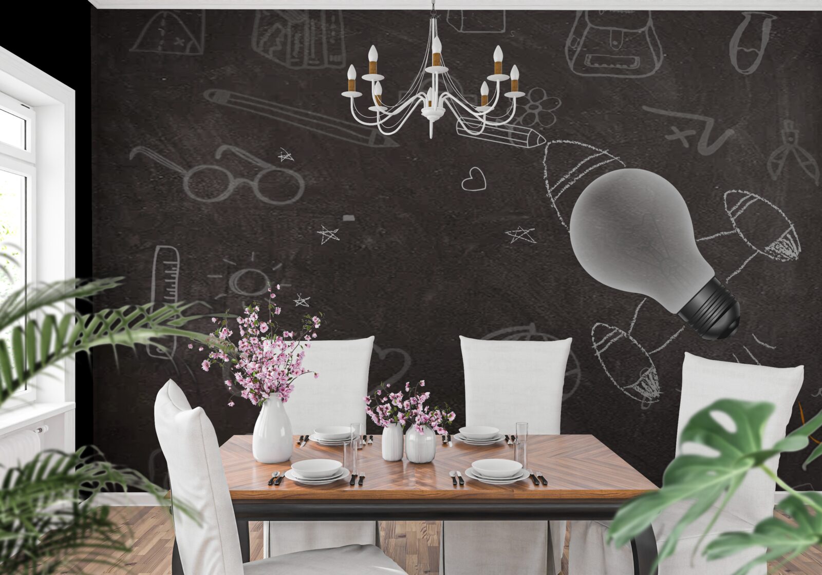 Fotobehang op een schoolbord - leren met creativiteit