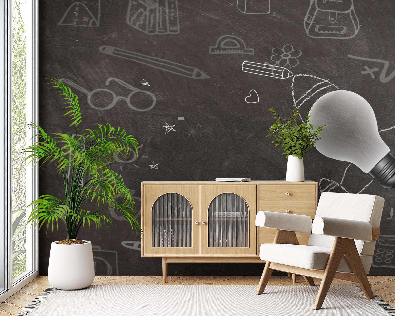 Fotobehang op een schoolbord - leren met creativiteit