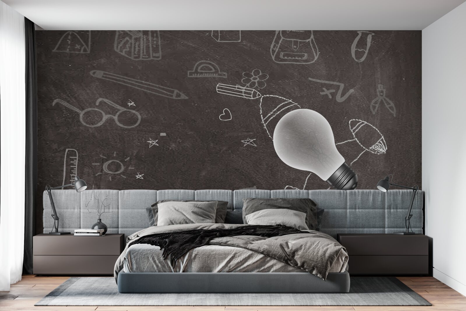 Fotobehang op een schoolbord - leren met creativiteit