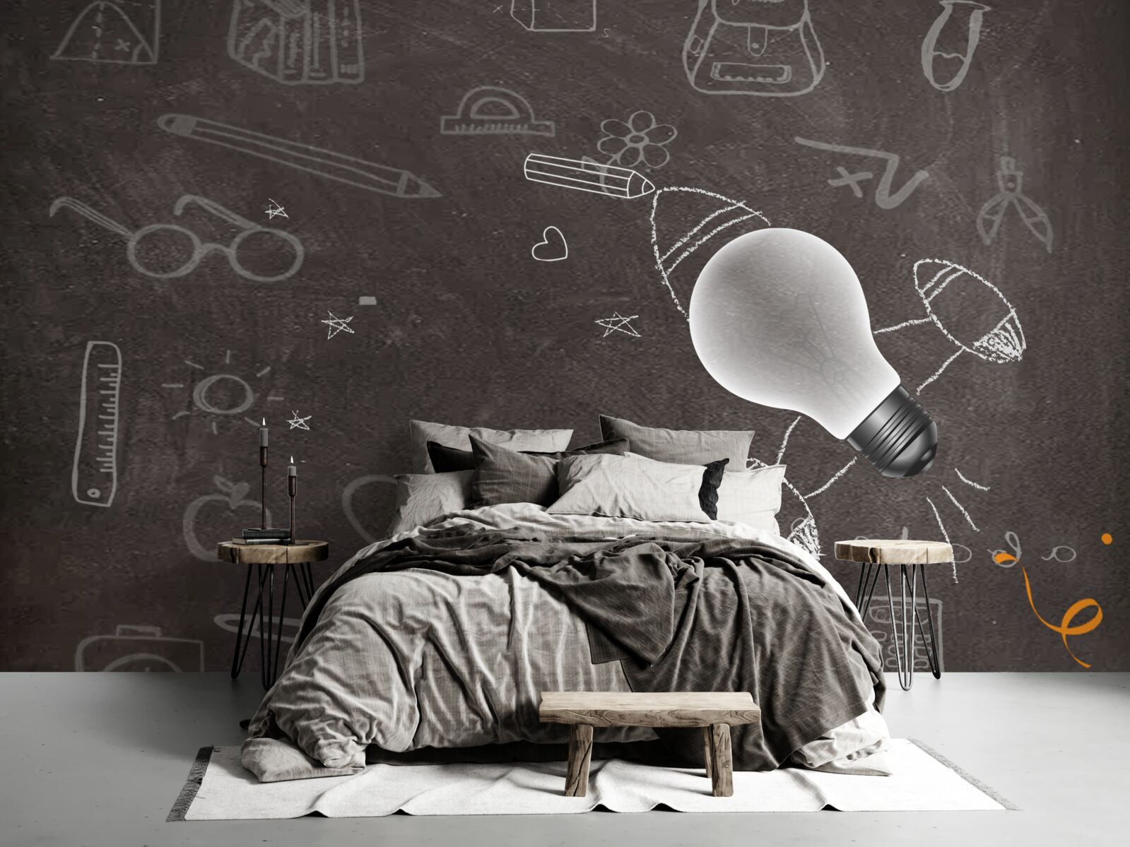 Fotobehang op een schoolbord - leren met creativiteit