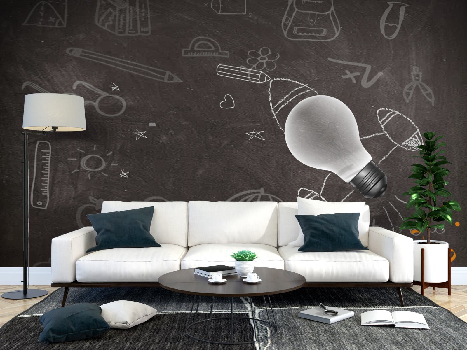 Fotobehang op een schoolbord - leren met creativiteit