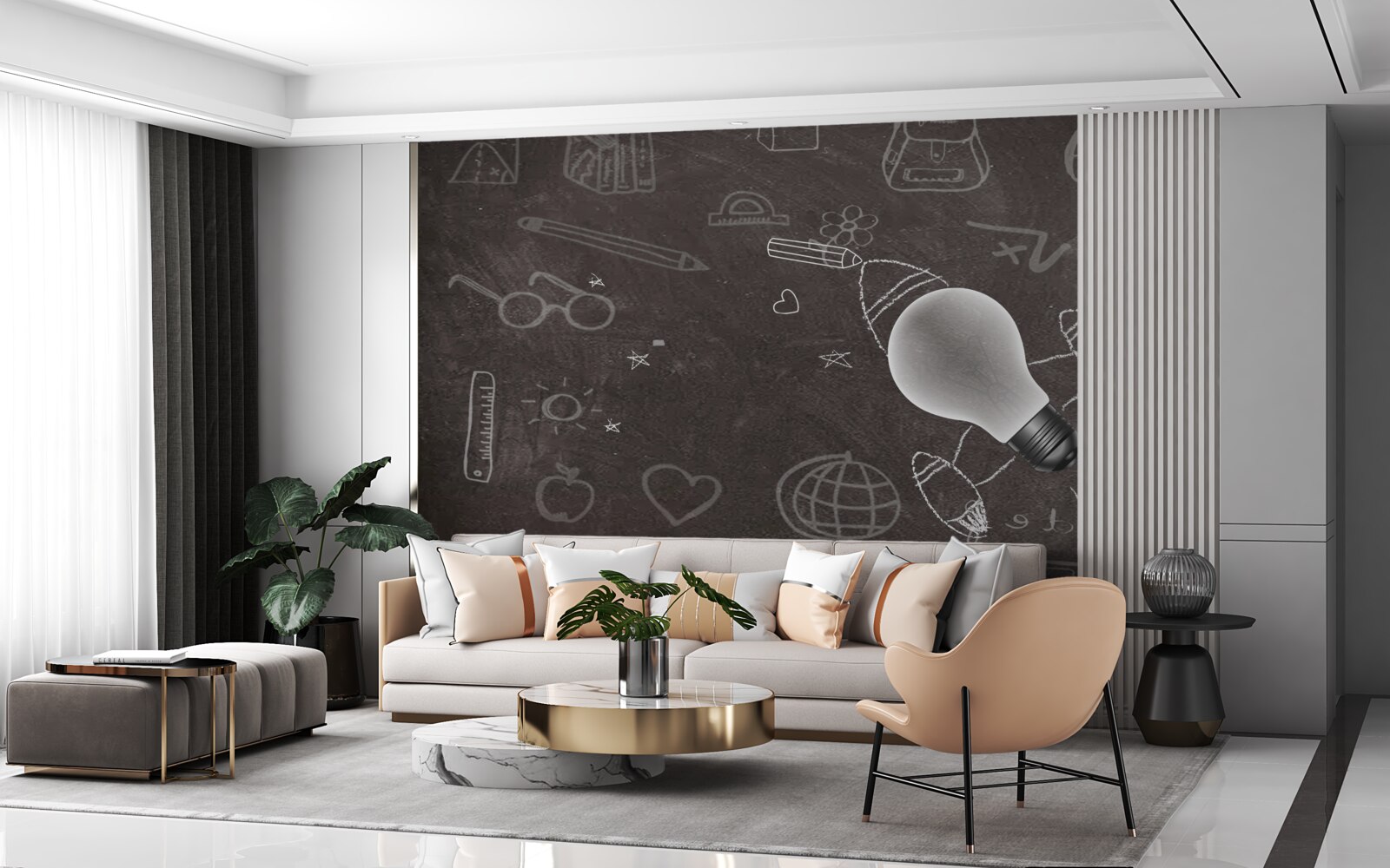 Fotobehang op een schoolbord - leren met creativiteit