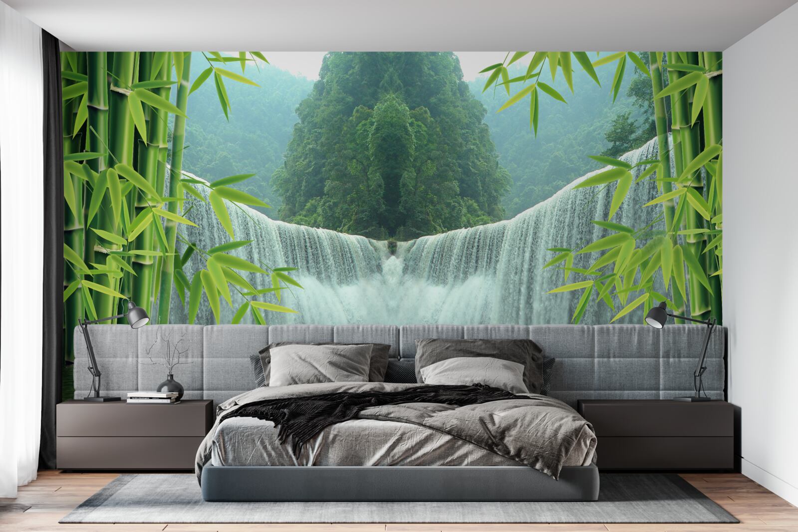 Fotobehang een charmante waterval diep in de jungle