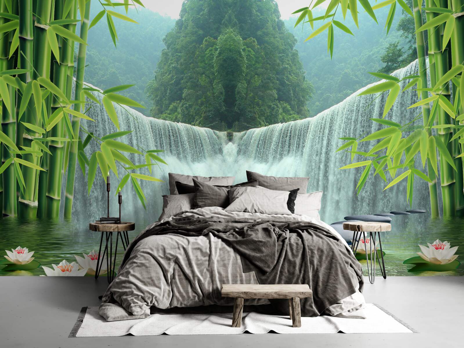 Fotobehang een charmante waterval diep in de jungle