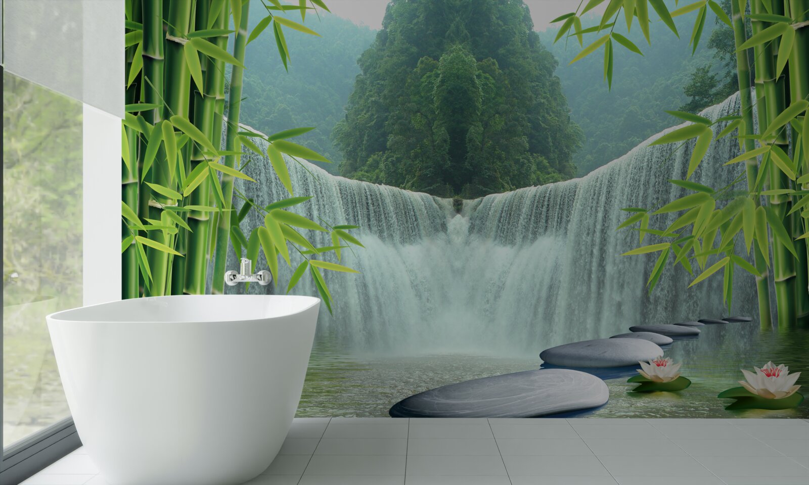 Fotobehang een charmante waterval diep in de jungle