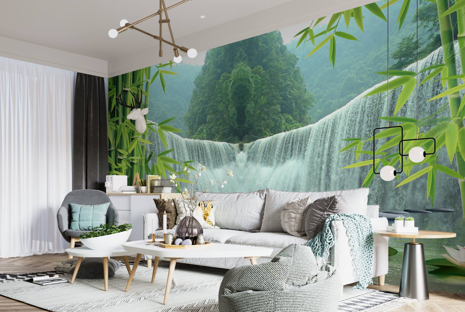 Fotobehang een charmante waterval diep in de jungle