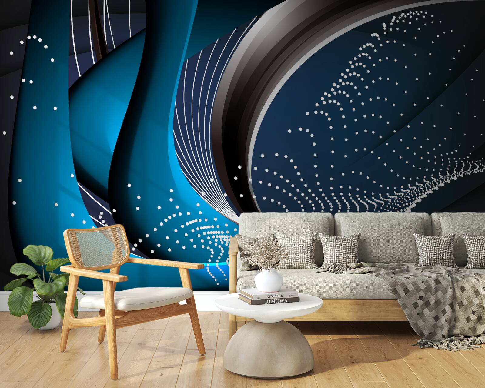 Fotobehang blauwe abstracte lijnen bij dageraad