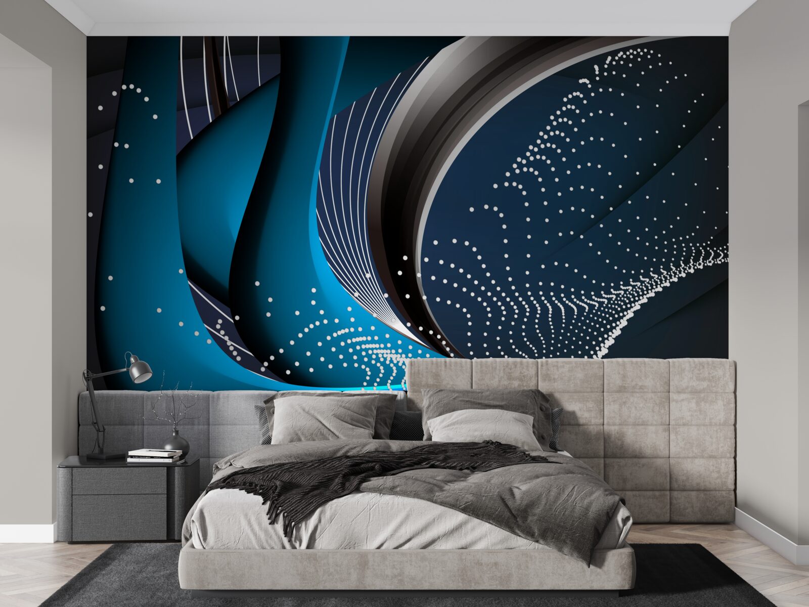 Fotobehang blauwe abstracte lijnen bij dageraad