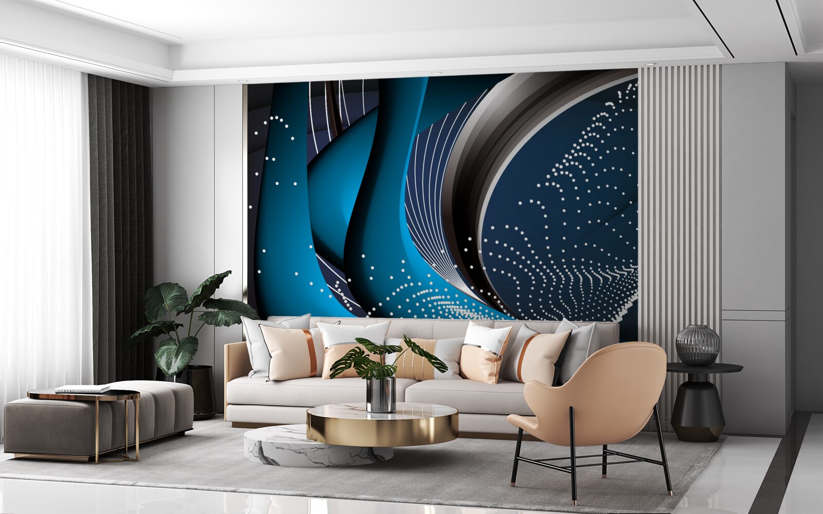 Fotobehang blauwe abstracte lijnen bij dageraad