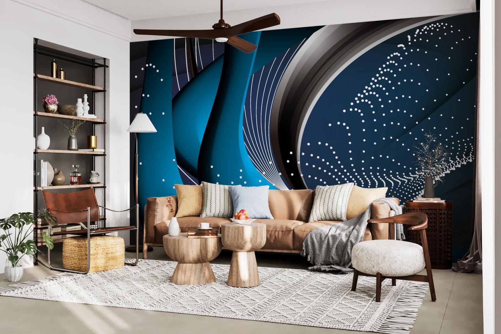 Fotobehang blauwe abstracte lijnen bij dageraad