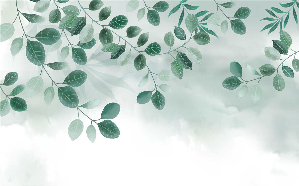 Fotobehang takken met groene bladeren tegen de lucht