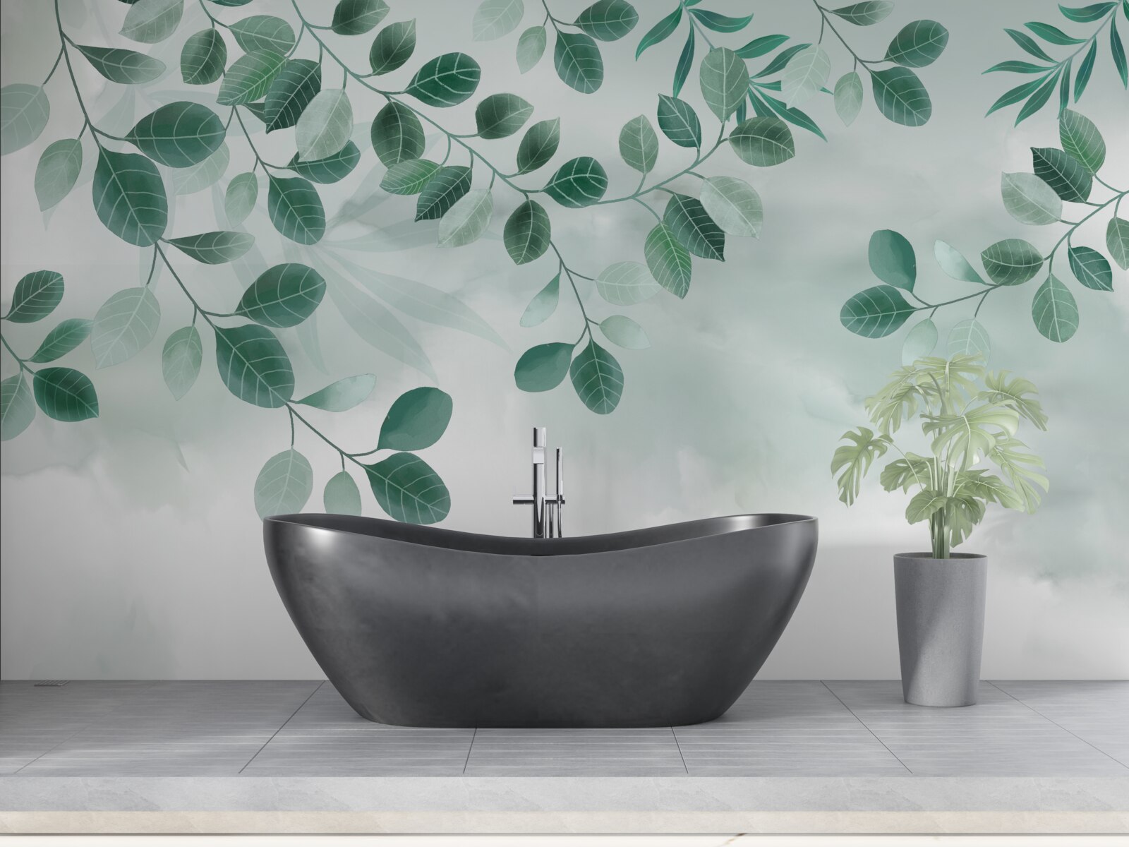 Fotobehang takken met groene bladeren tegen de lucht