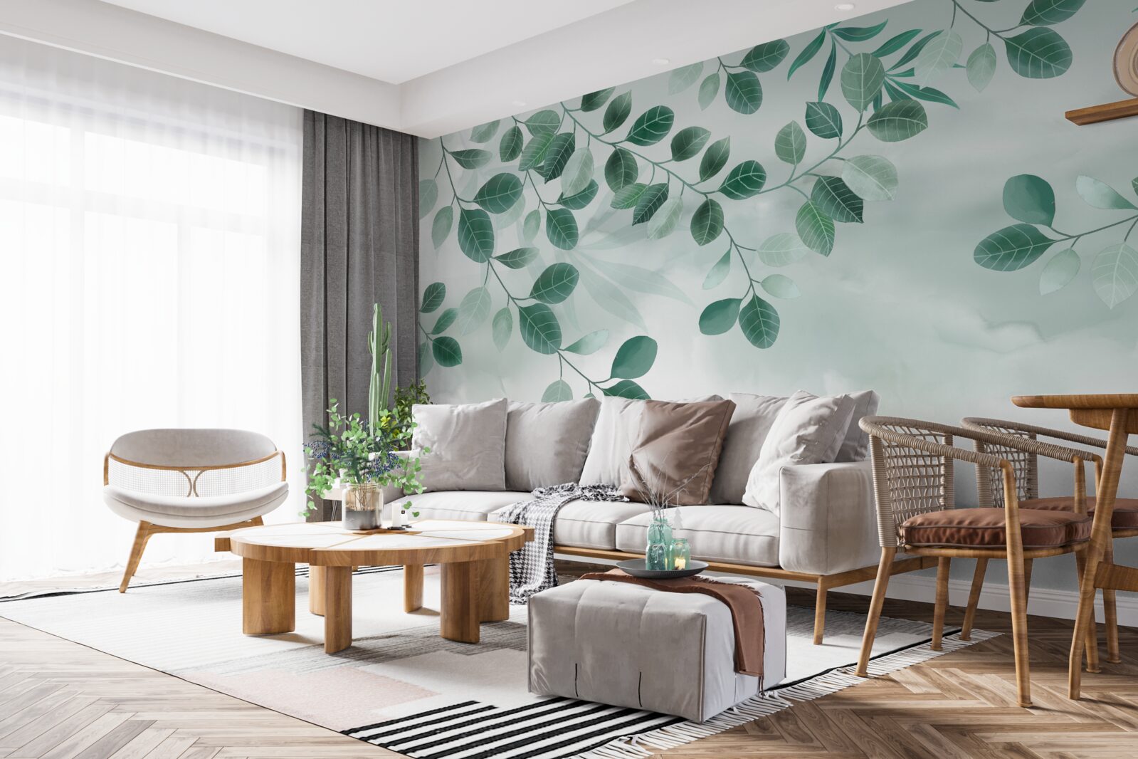 Fotobehang takken met groene bladeren tegen de lucht