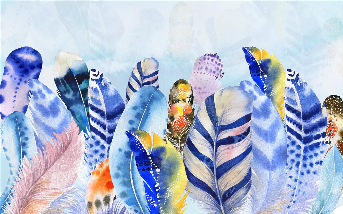 Fotobehang heldere modieuze veren