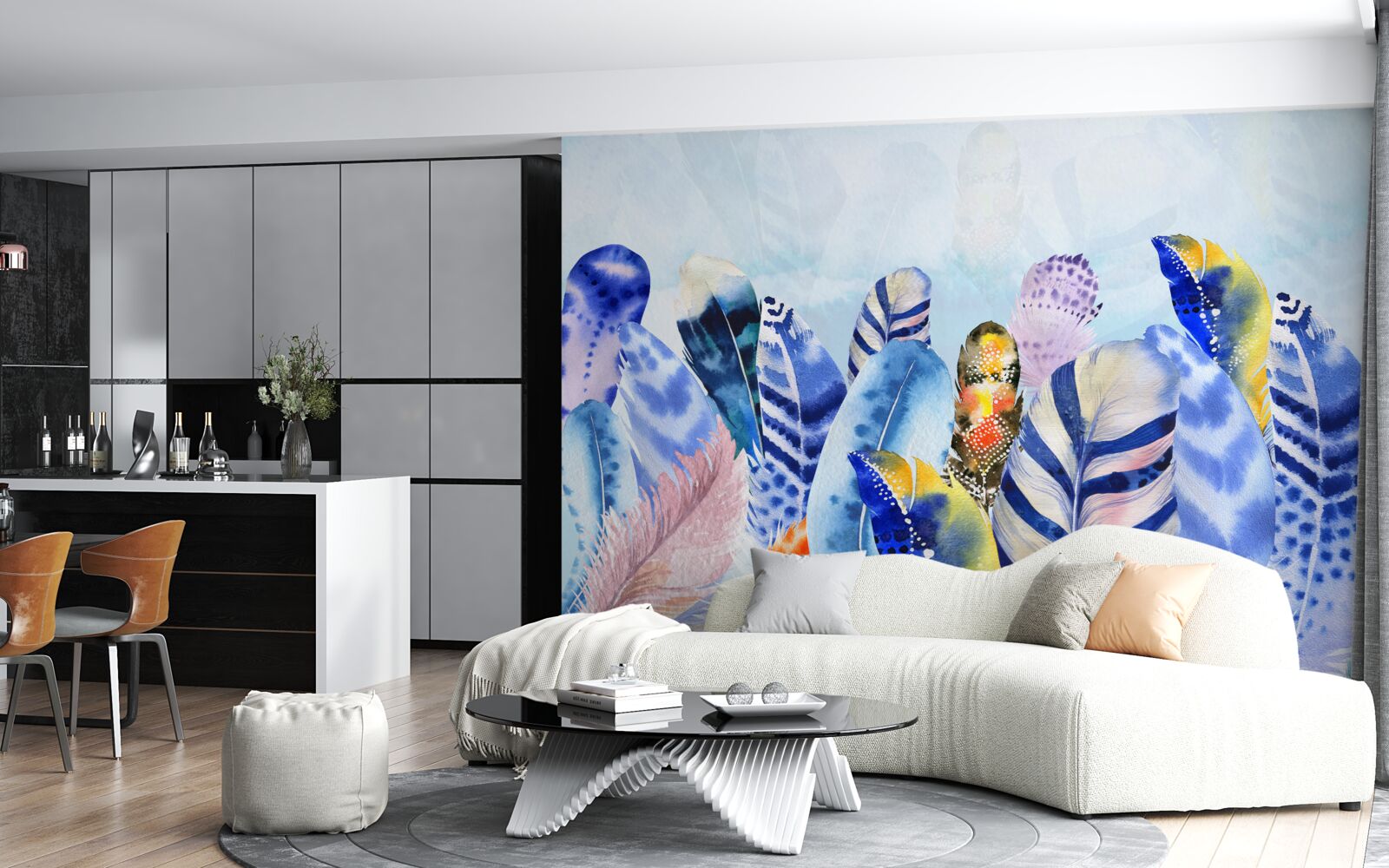 Fotobehang heldere modieuze veren