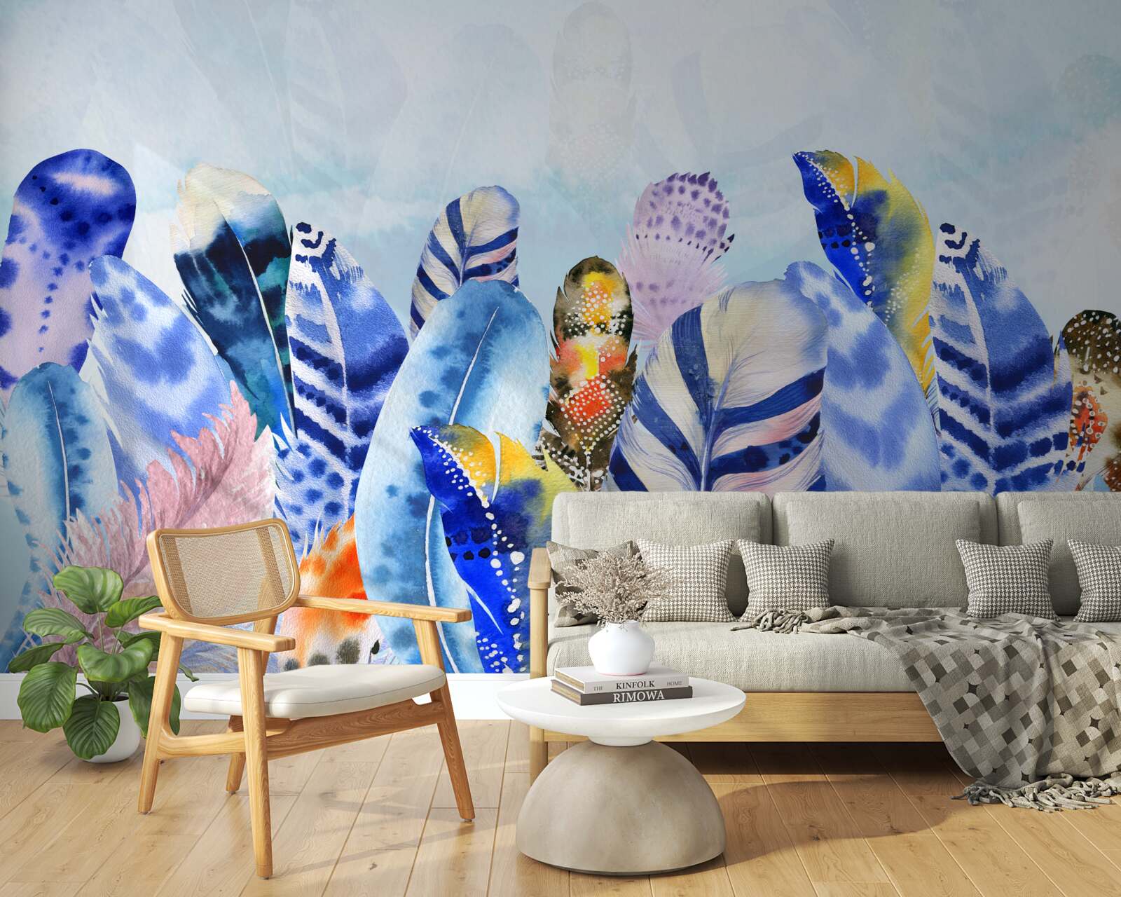 Fotobehang heldere modieuze veren