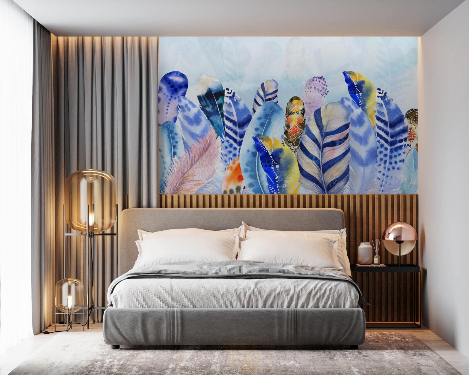 Fotobehang heldere modieuze veren