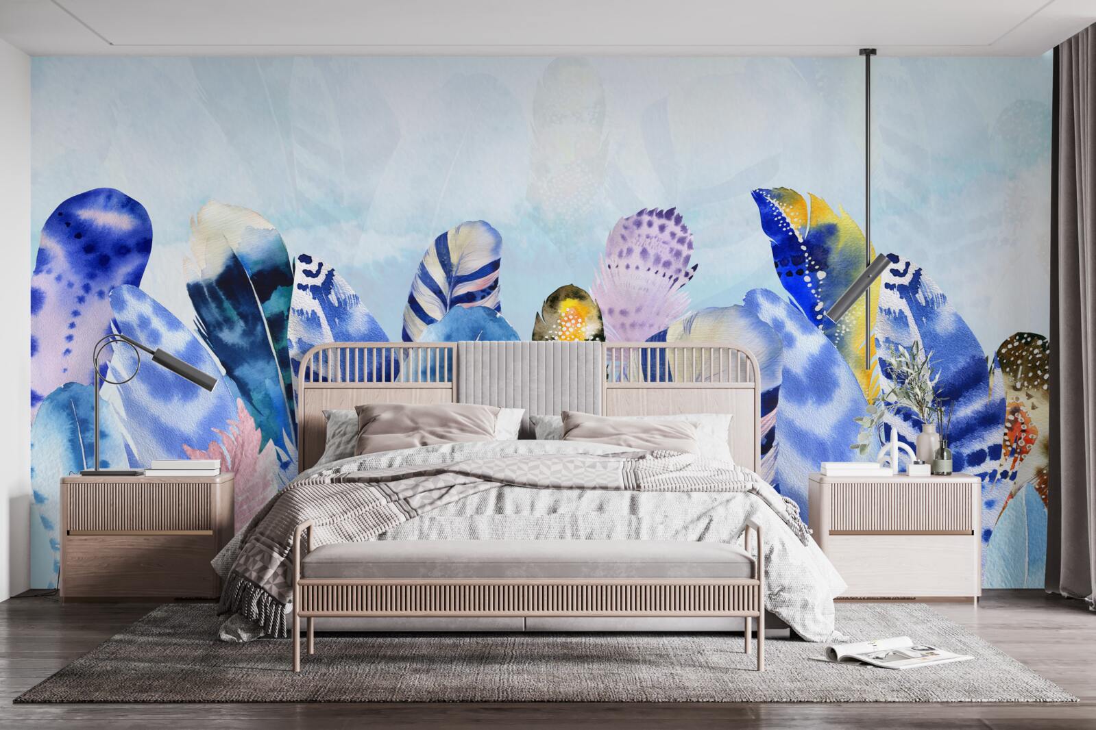 Fotobehang heldere modieuze veren