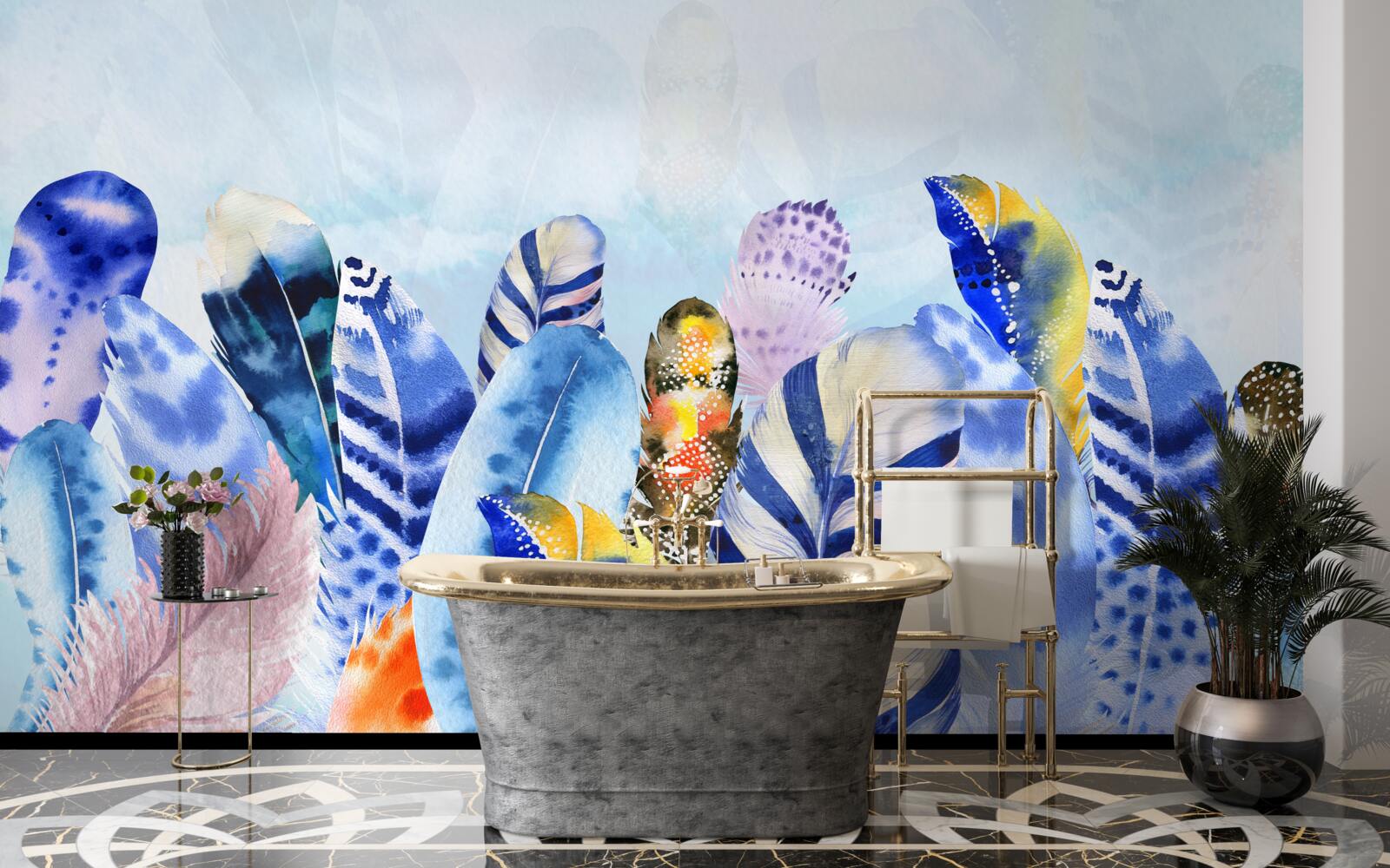 Fotobehang heldere modieuze veren