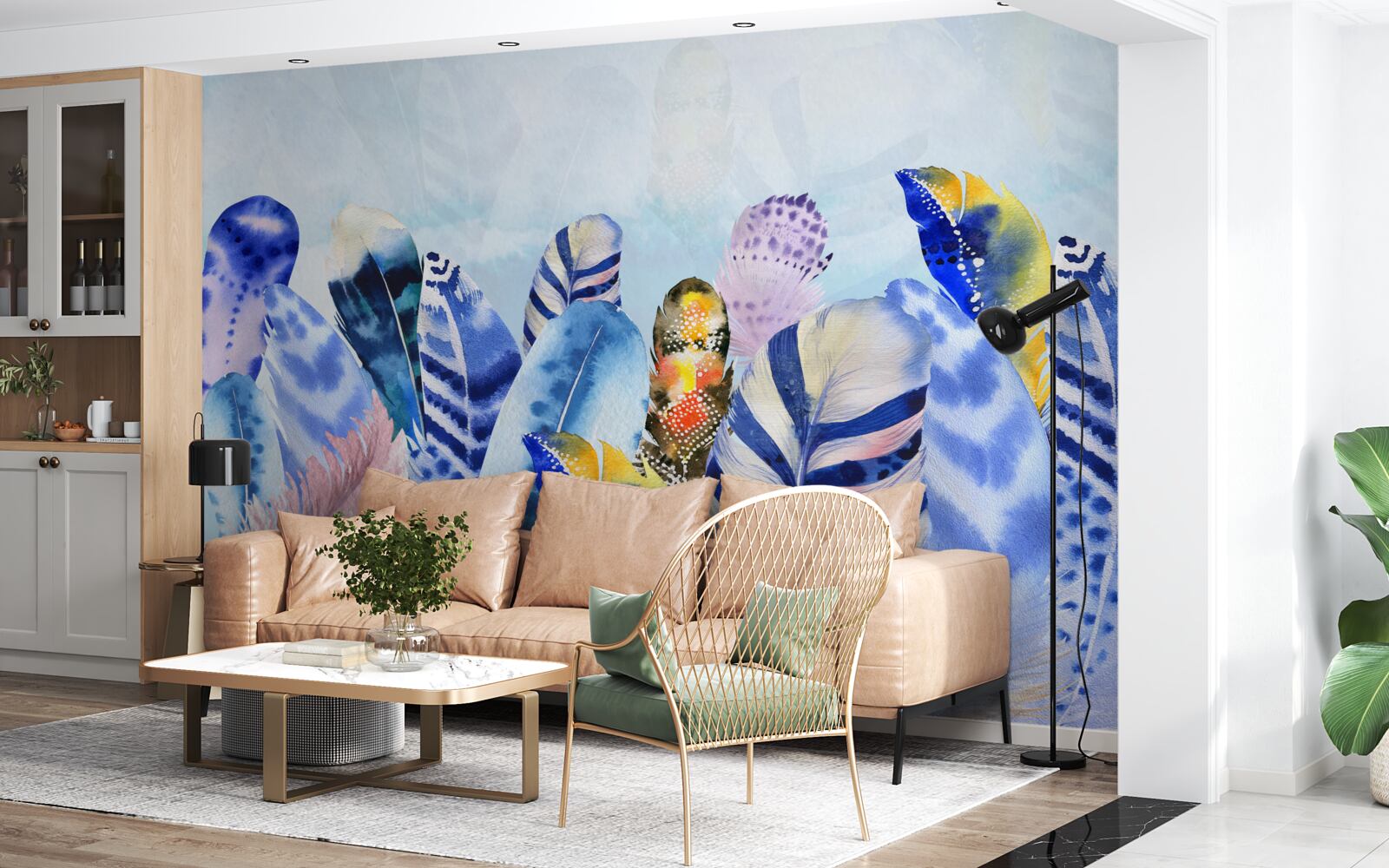 Fotobehang heldere modieuze veren