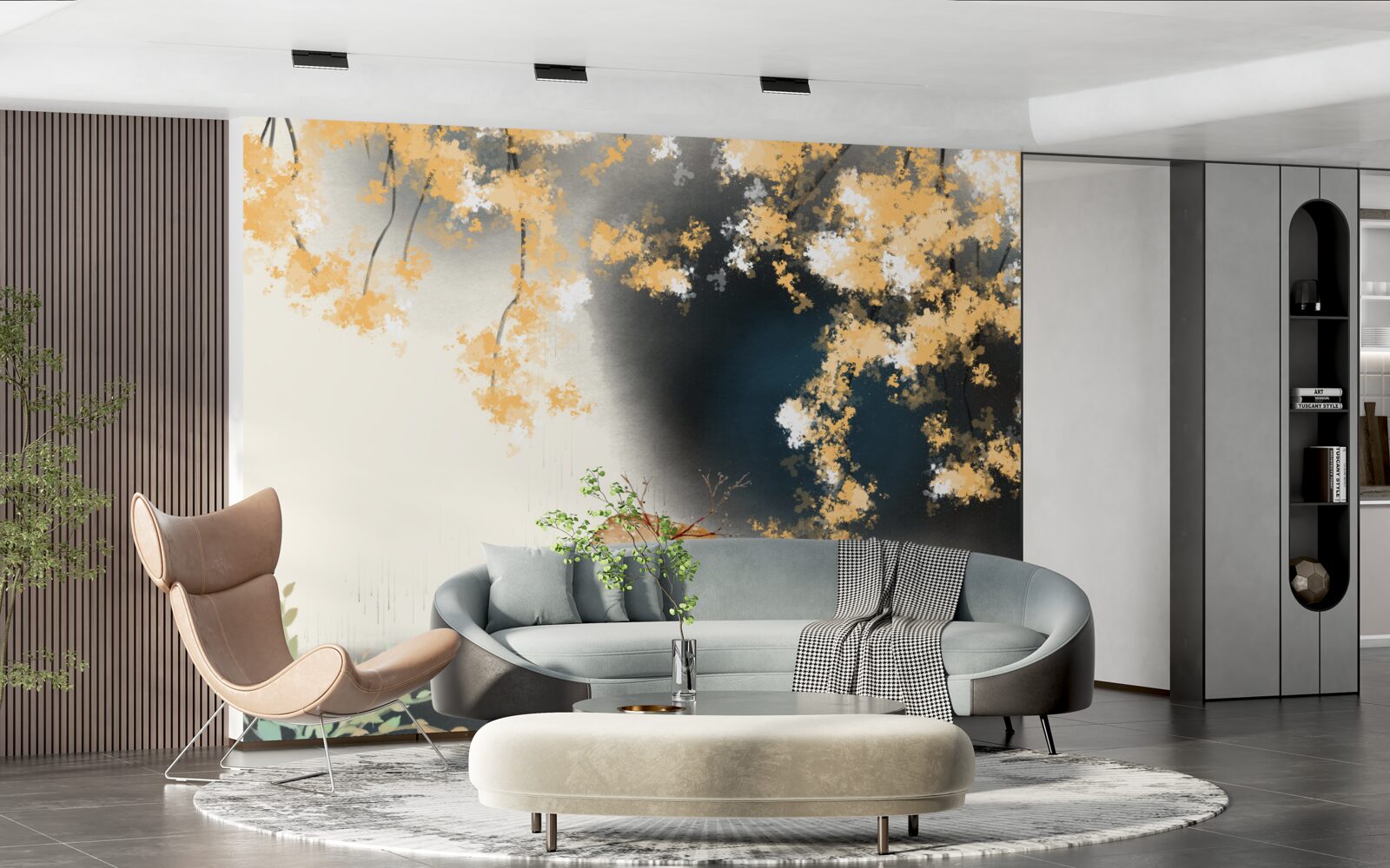 Fotobehang gemzen in mistig herfstbos