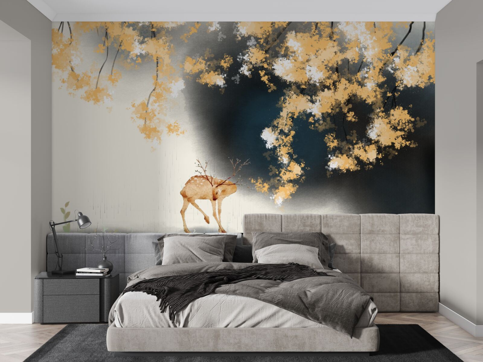 Fotobehang gemzen in mistig herfstbos