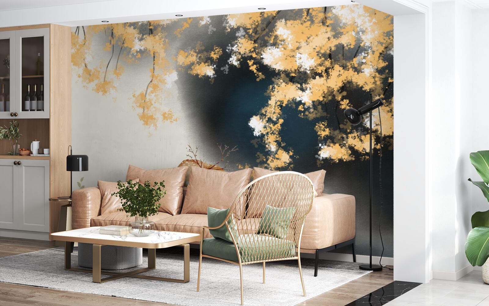 Fotobehang gemzen in mistig herfstbos