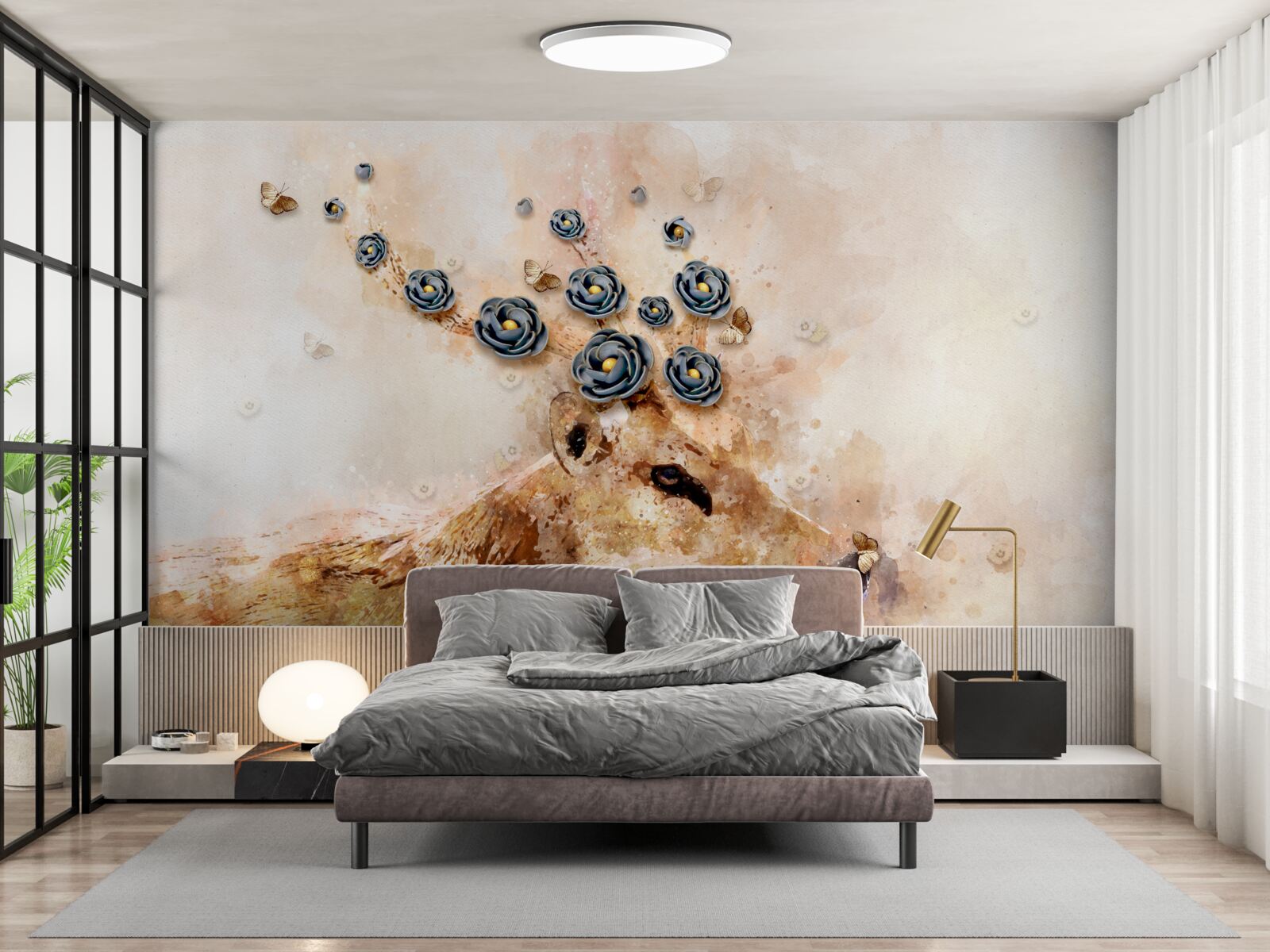 Fotobehang elena is omringd door bloemen op een roze achtergrond