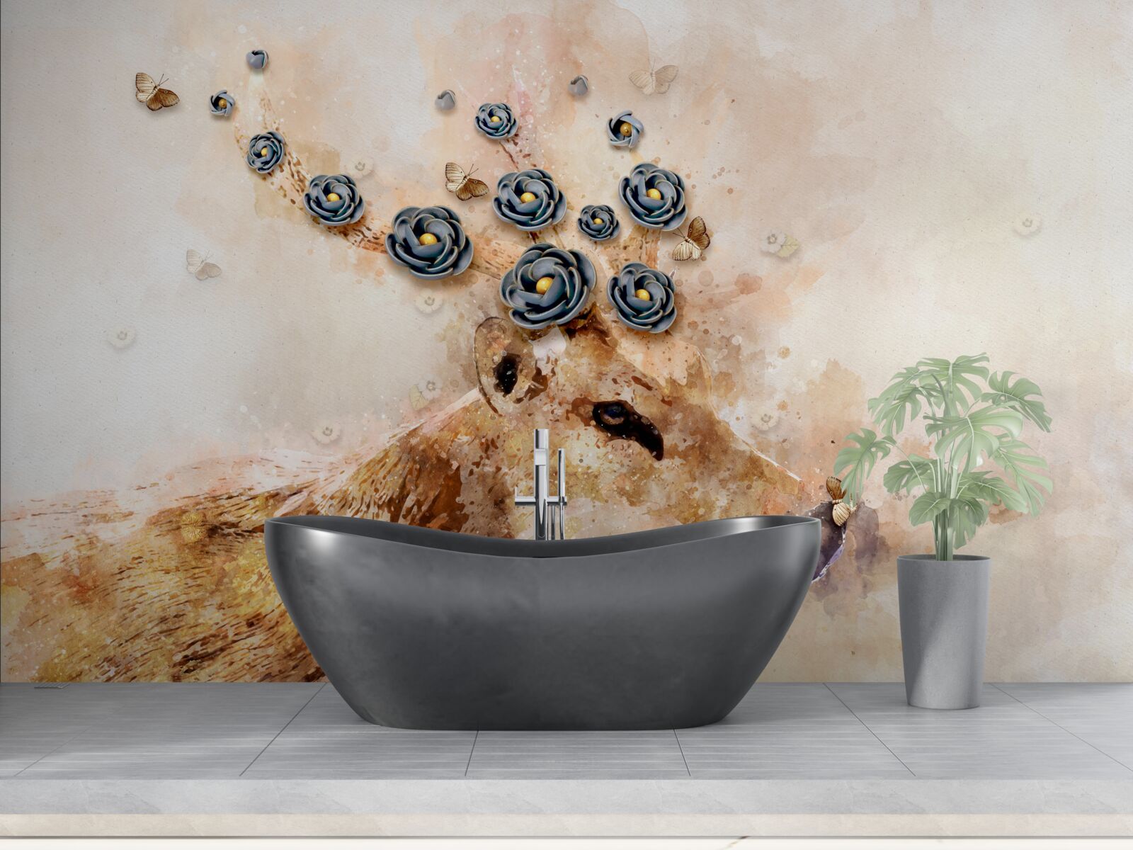 Fotobehang elena is omringd door bloemen op een roze achtergrond