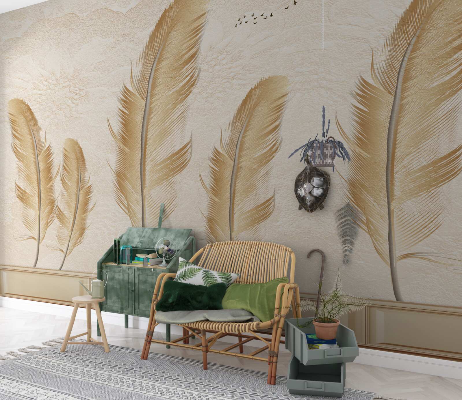 Fotobehang artistieke achtergrond versierd met veren