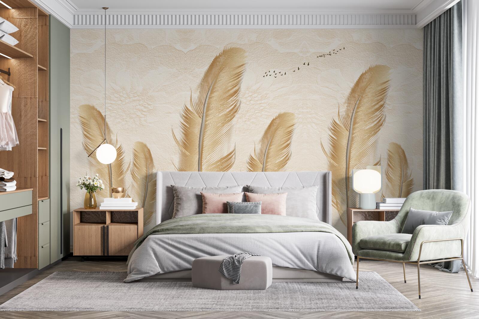 Fotobehang artistieke achtergrond versierd met veren